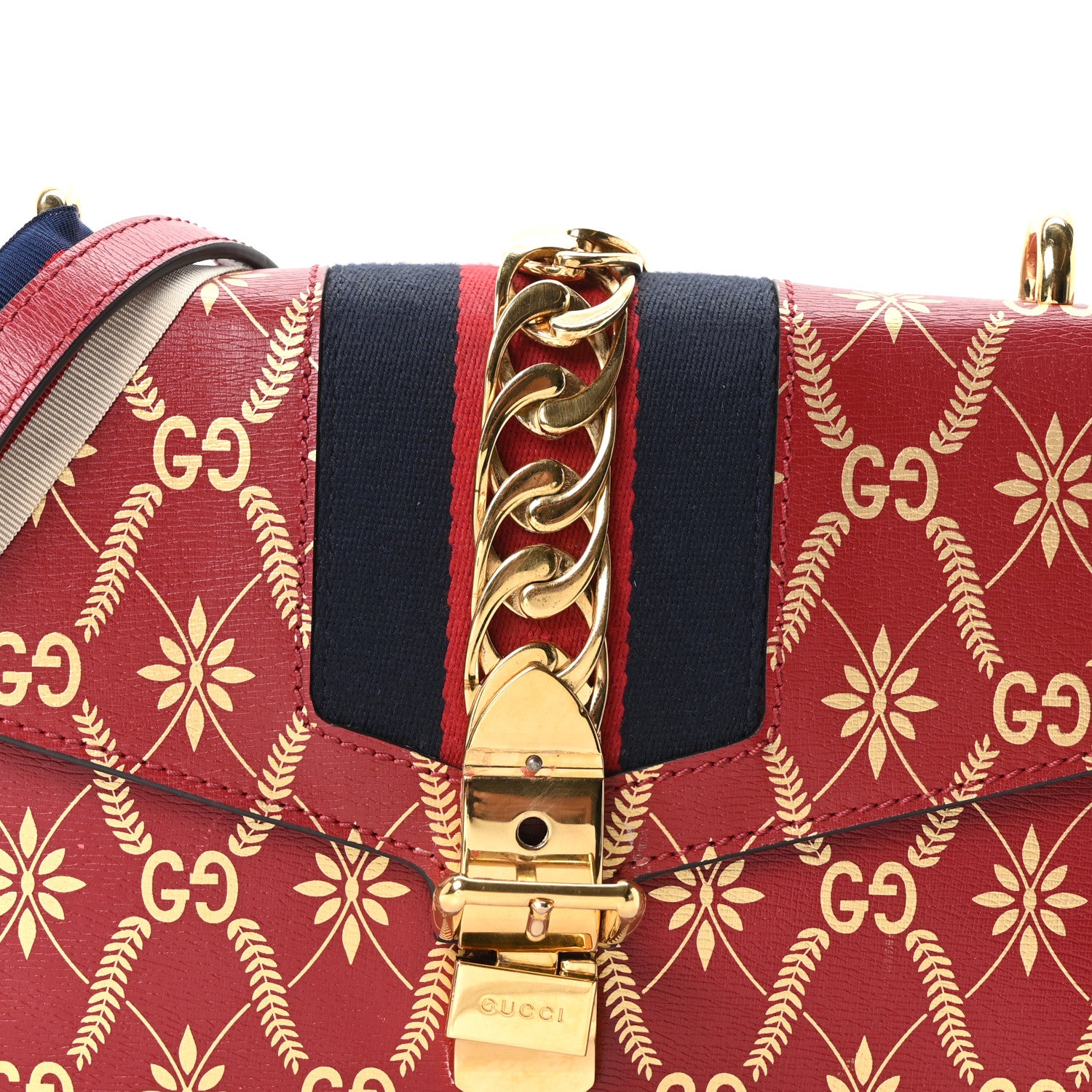 Gucci Textured Calfskin Printed Small Sylvie Shoulder Bag Red 8 of 11