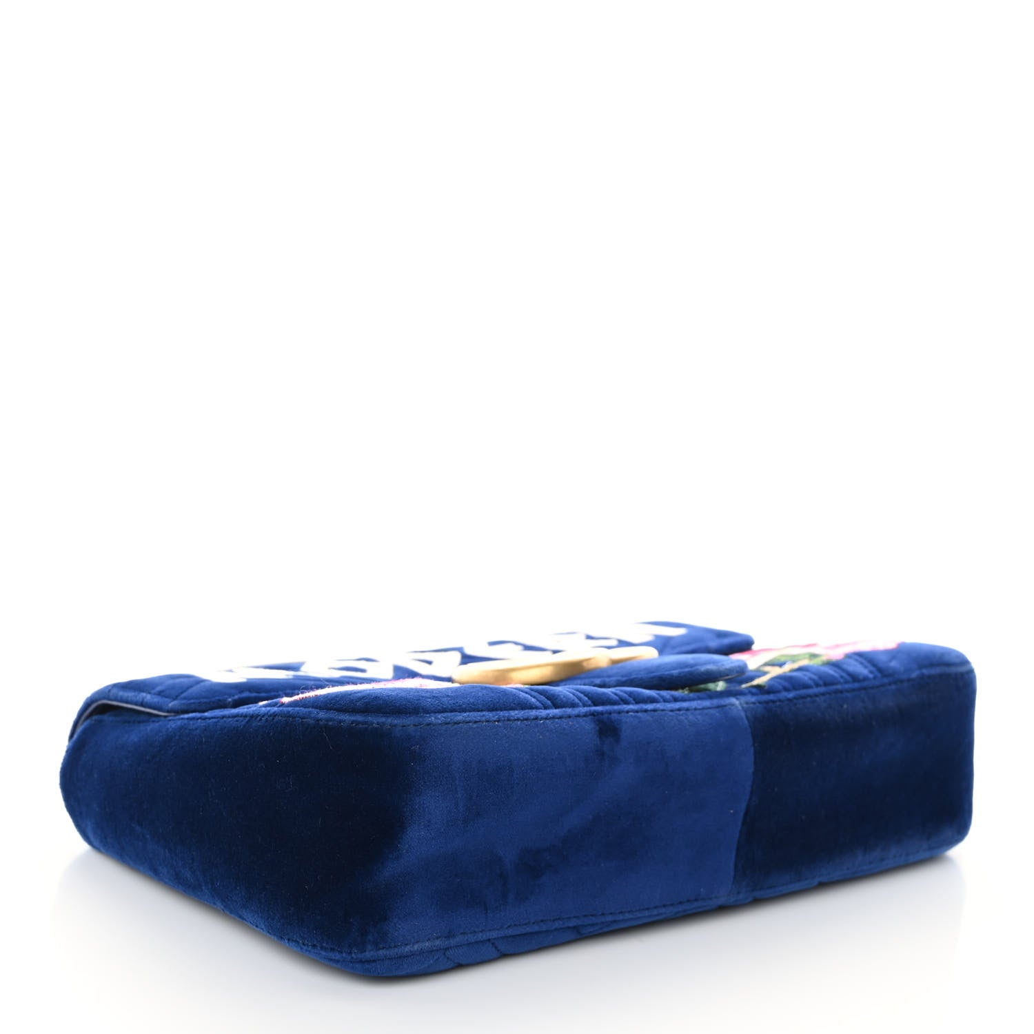 Gucci Velvet Matelasse Modern Embroidered Medium GG Marmont Shoulder Bag Cobalt 4 of 10