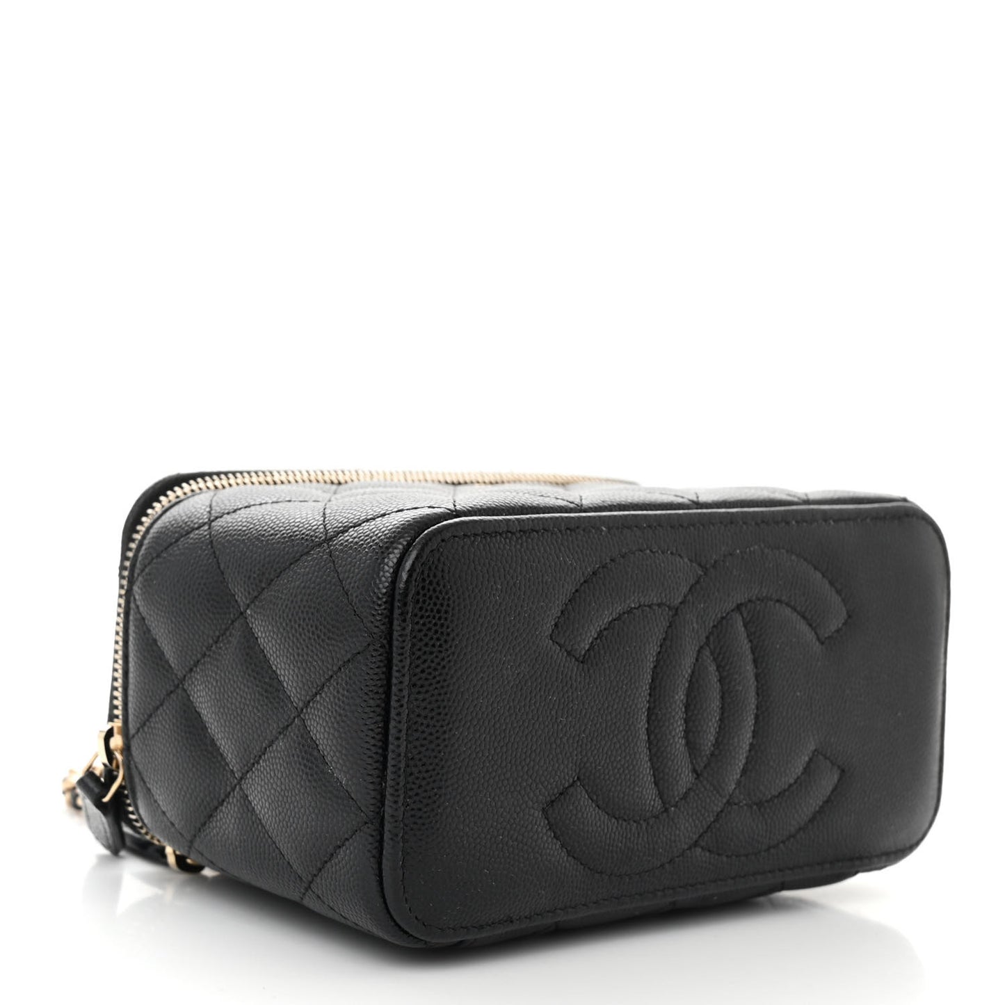 Caviar Quilted Small Vanity Case With Chain Black