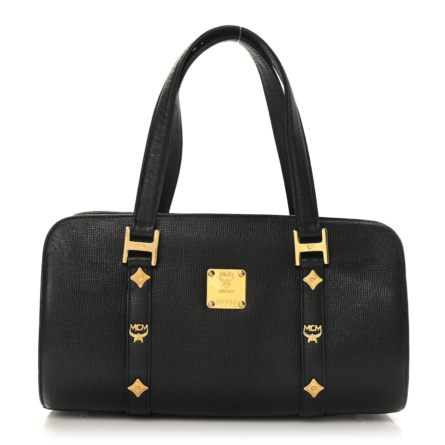 MCM Calfskin Studded Barrel Bag Black 1 of 8