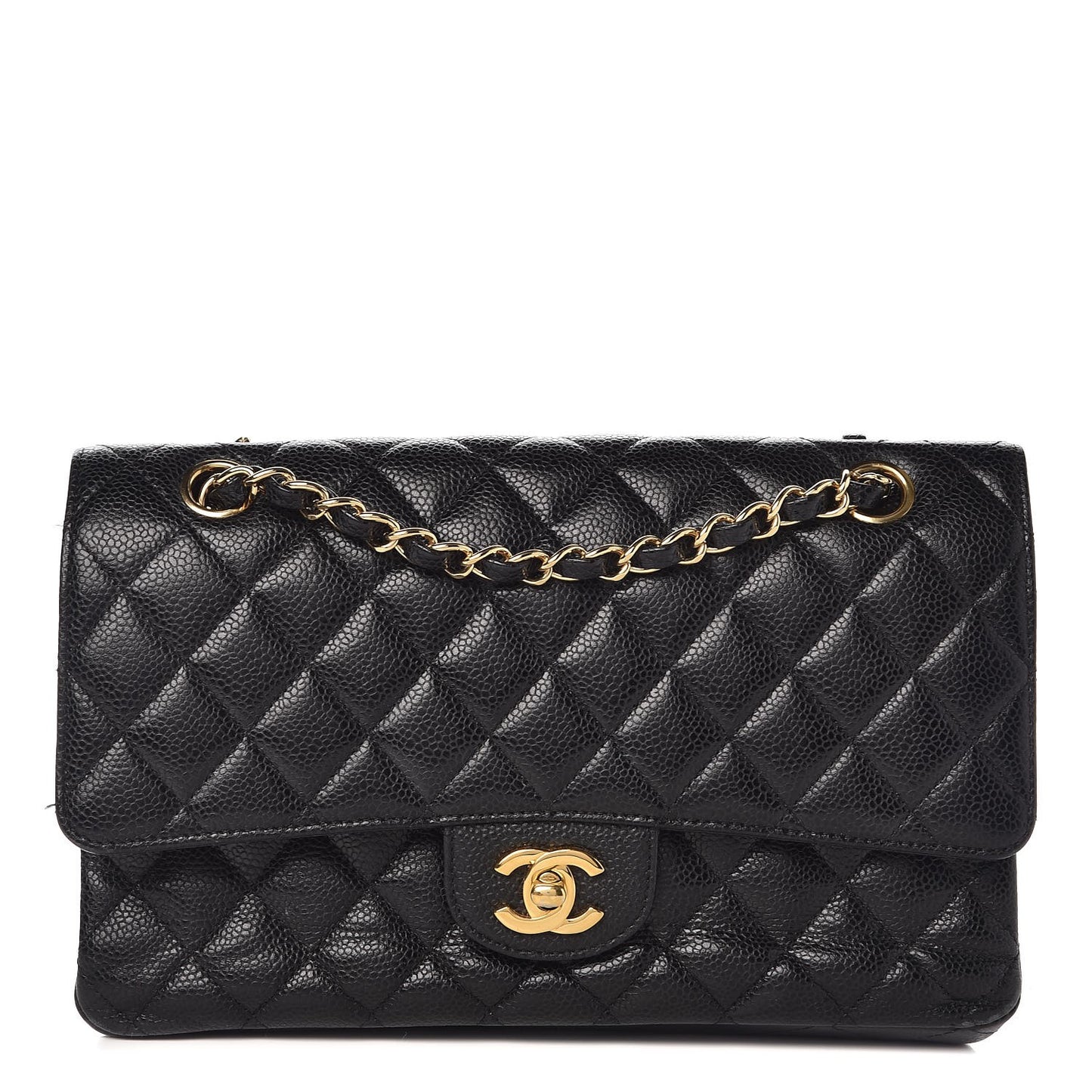 Caviar Quilted Medium Double Flap Black