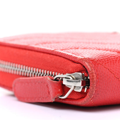 Chanel Caviar Chevron Quilted Medium Zip Around Wallet Red 14 of 18