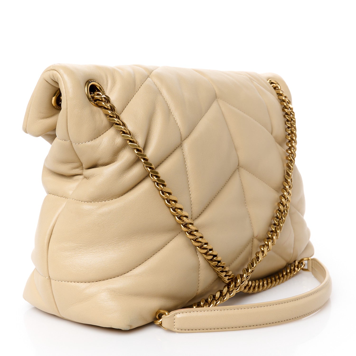 Saint Laurent Lambskin Quilted Medium Loulou Puffer Monogram Chain Satchel Dark Beige 3 of 13