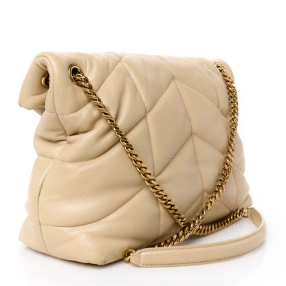 Saint Laurent Lambskin Quilted Medium Loulou Puffer Monogram Chain Satchel Dark Beige 3 of 13