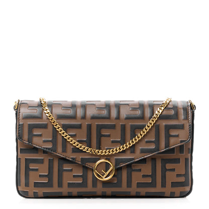 Fendi Vitello Soft F is Fendi Bi-Color FF 1974 Embossed Envelope Wallet On Chain with Pouches Maya Black 1 of 18