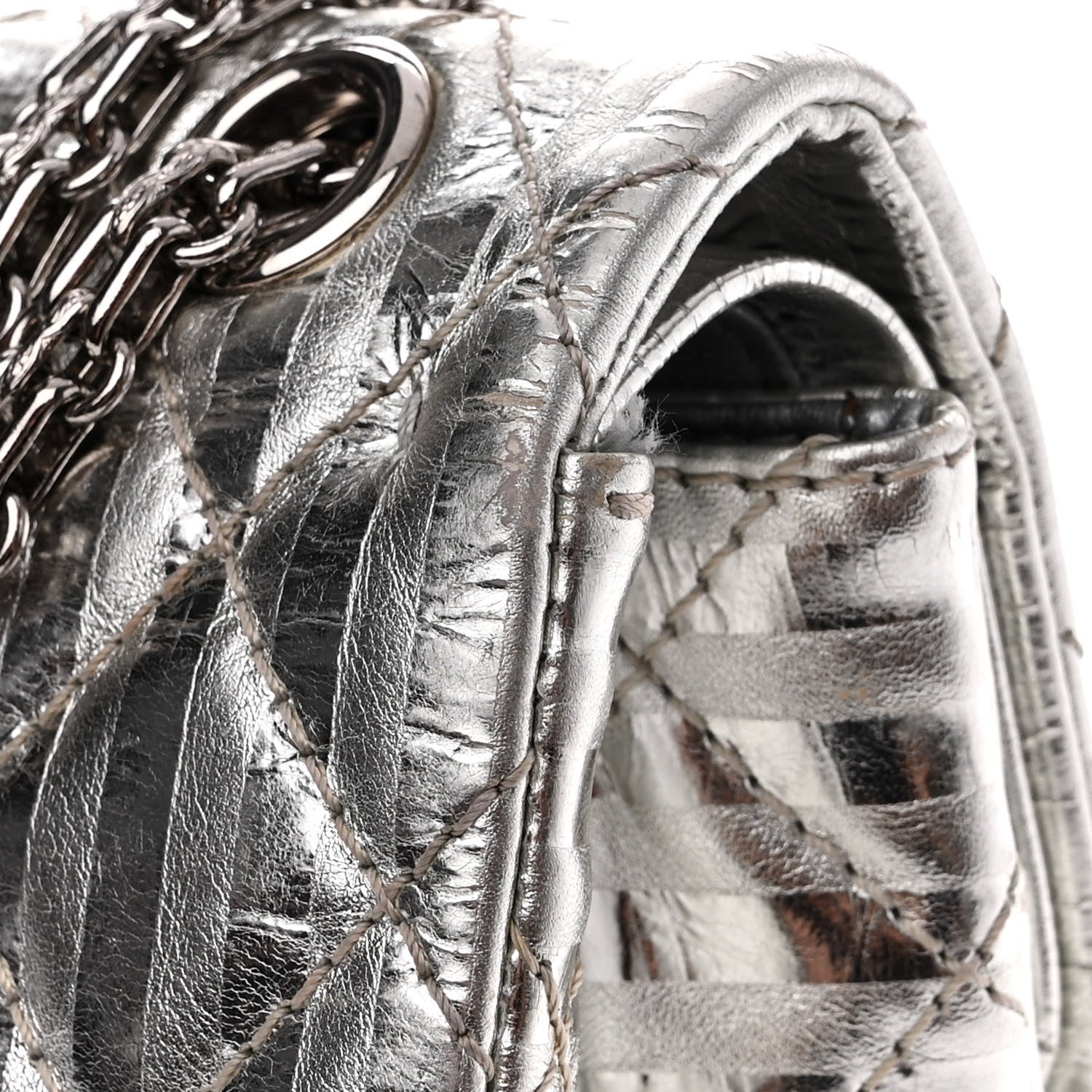 Chanel Metallic Calfskin Striped 2.55 Reissue Flap Silver 12 of 12