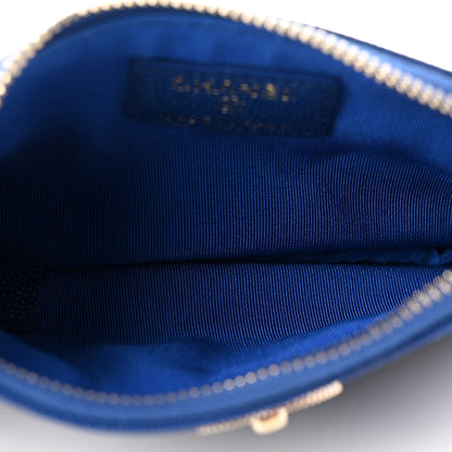 Chanel Metallic Caviar Chevron Quilted Mademoiselle Vintage Zip Pouch Blue 4 of 6