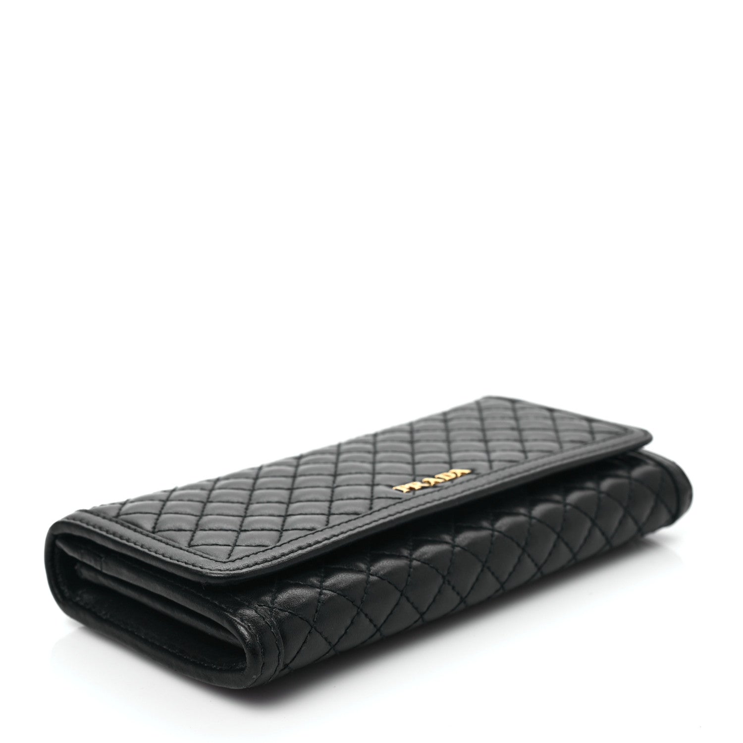 Prada Soft Calfskin Quilted Continental Flap Wallet Black 4 of 7