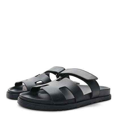 Hermes Calfskin Womens Chypre Sandals 39.5 Black 3 of 9