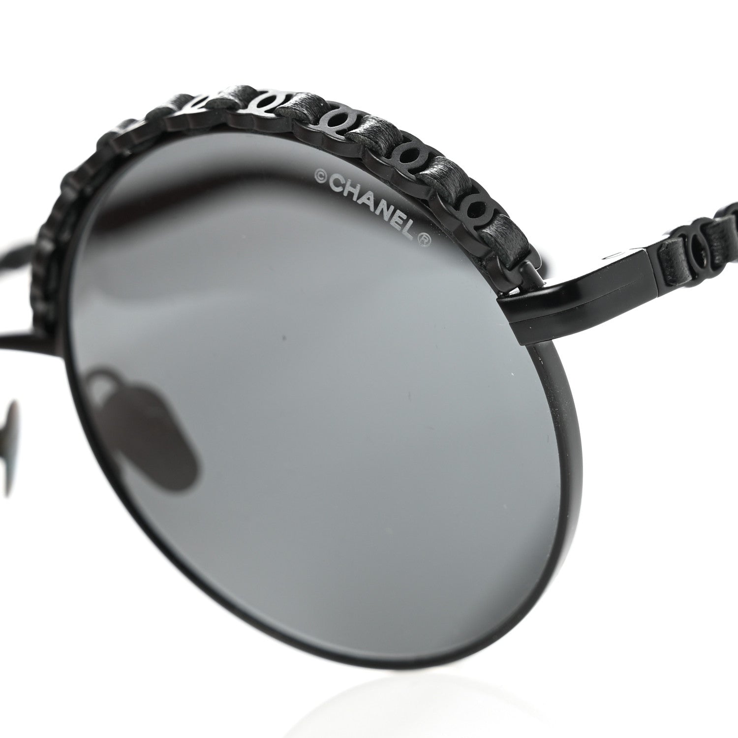 Chanel Metal Calfskin Round Chain Sunglasses 4265-Q Black 7 of 8