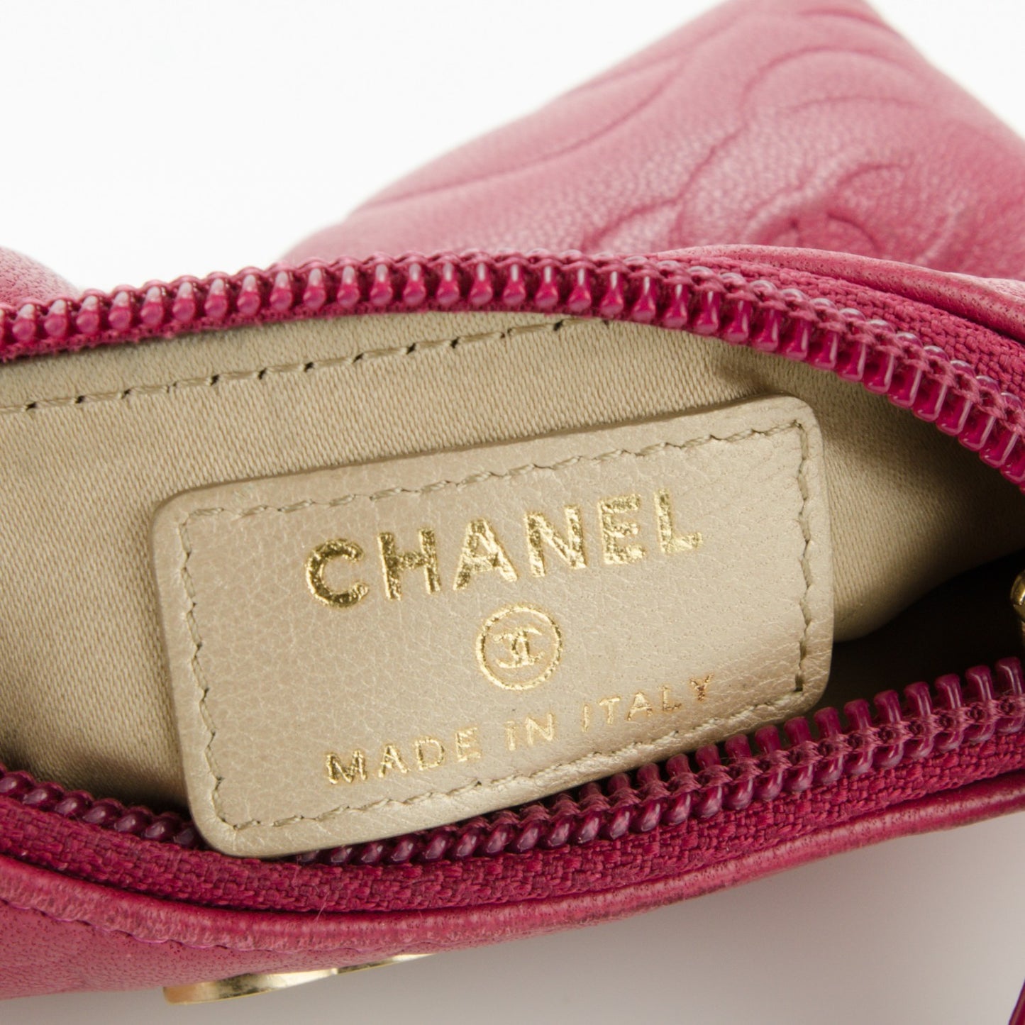 Lambskin Camellia Embossed Key Holder Case Fuchsia