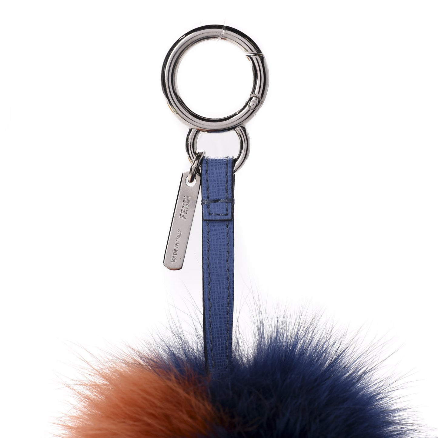 Fox Fur Pom Pom Bag Charm Blue Orange