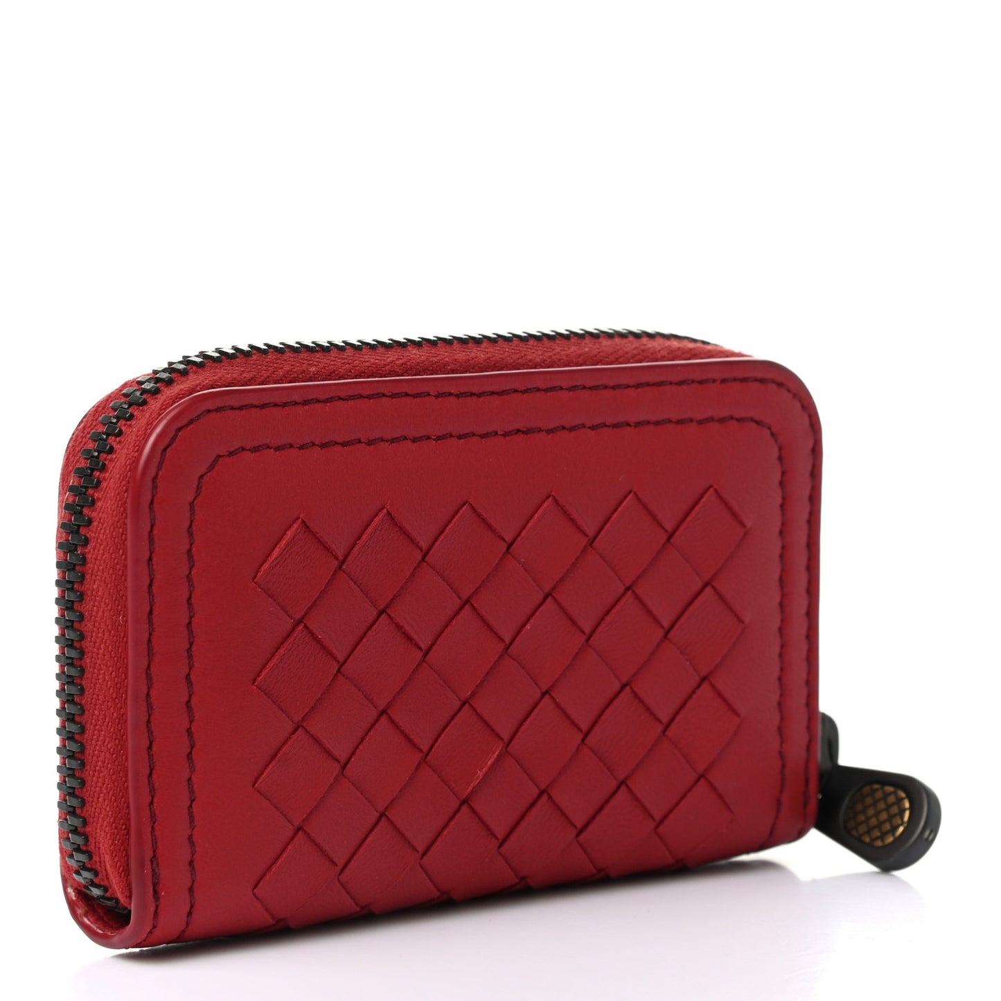 Nappa Intrecciato Zip Around Coin Purse Red