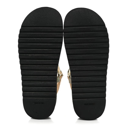 Chanel Lambskin Logo Platform Sandals 38.5 Beige Gold White 6 of 11