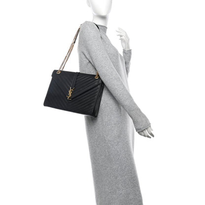 Saint Laurent Grain De Poudre Matelasse Chevron Large Monogram Satchel Black 2 of 10