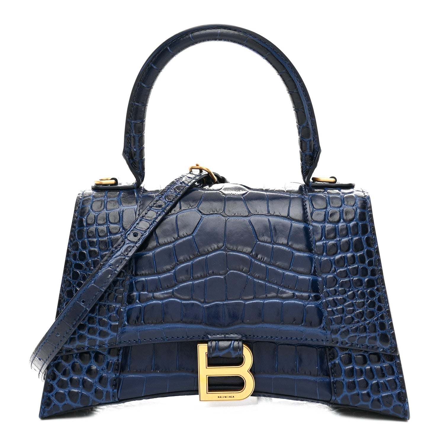 Balenciaga Shiny Calfskin Crocodile Embossed Small Hourglass Top