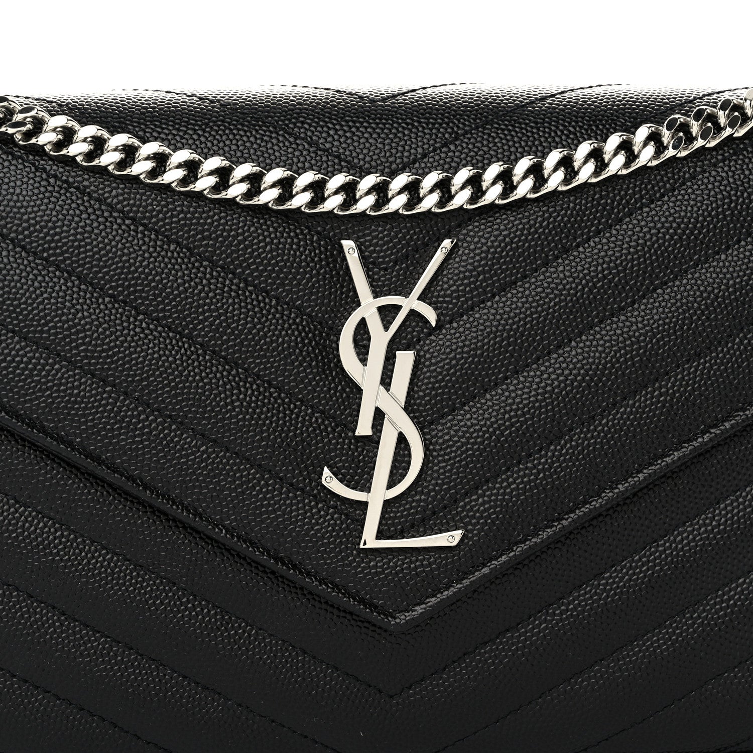 Saint Laurent Grain De Poudre Matelasse Chevron Monogram Chain Wallet Black 7 of 9
