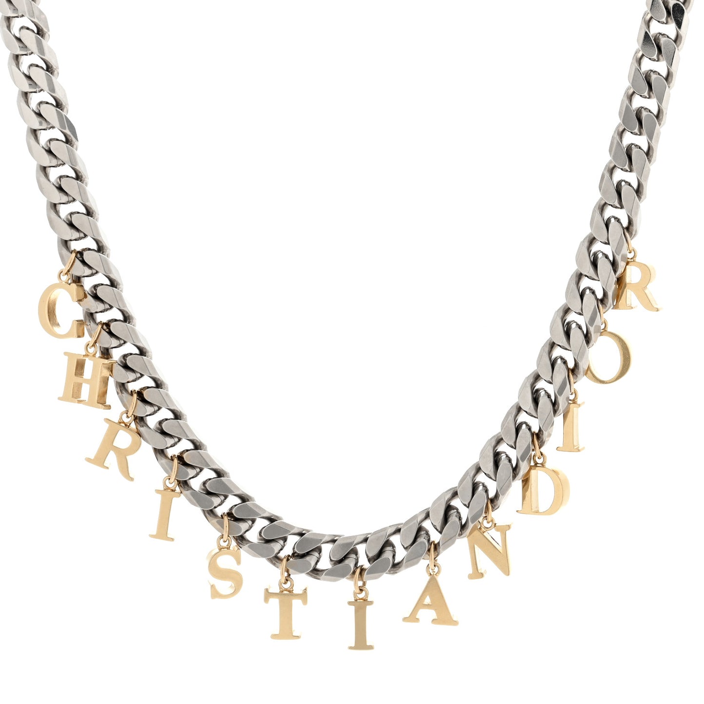 Metal Chain Logo Charm Necklace Gold Ruthenium
