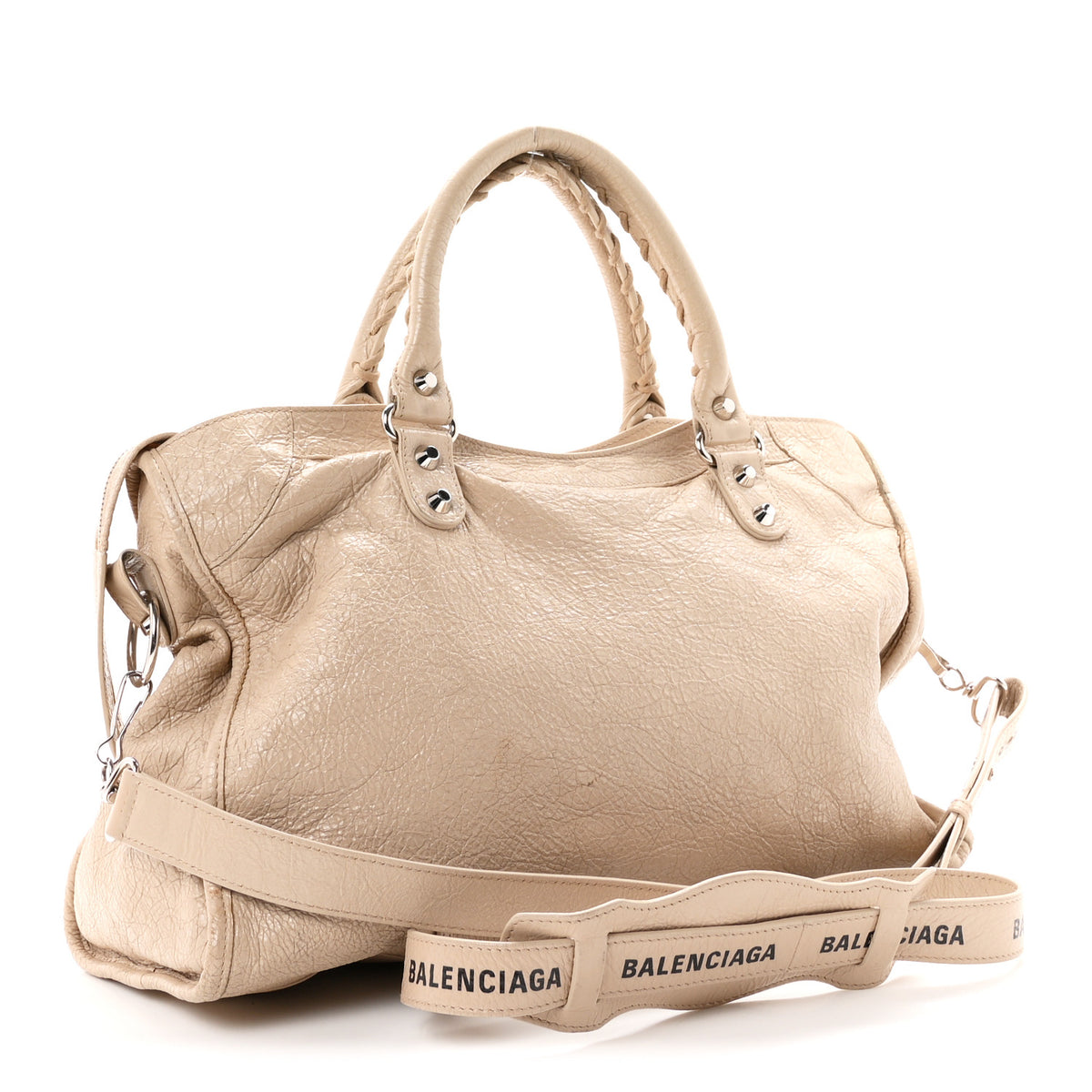 Balenciaga Agneau Classic Silver Hardware City Logo Strap Light Beige Black 4 of 12