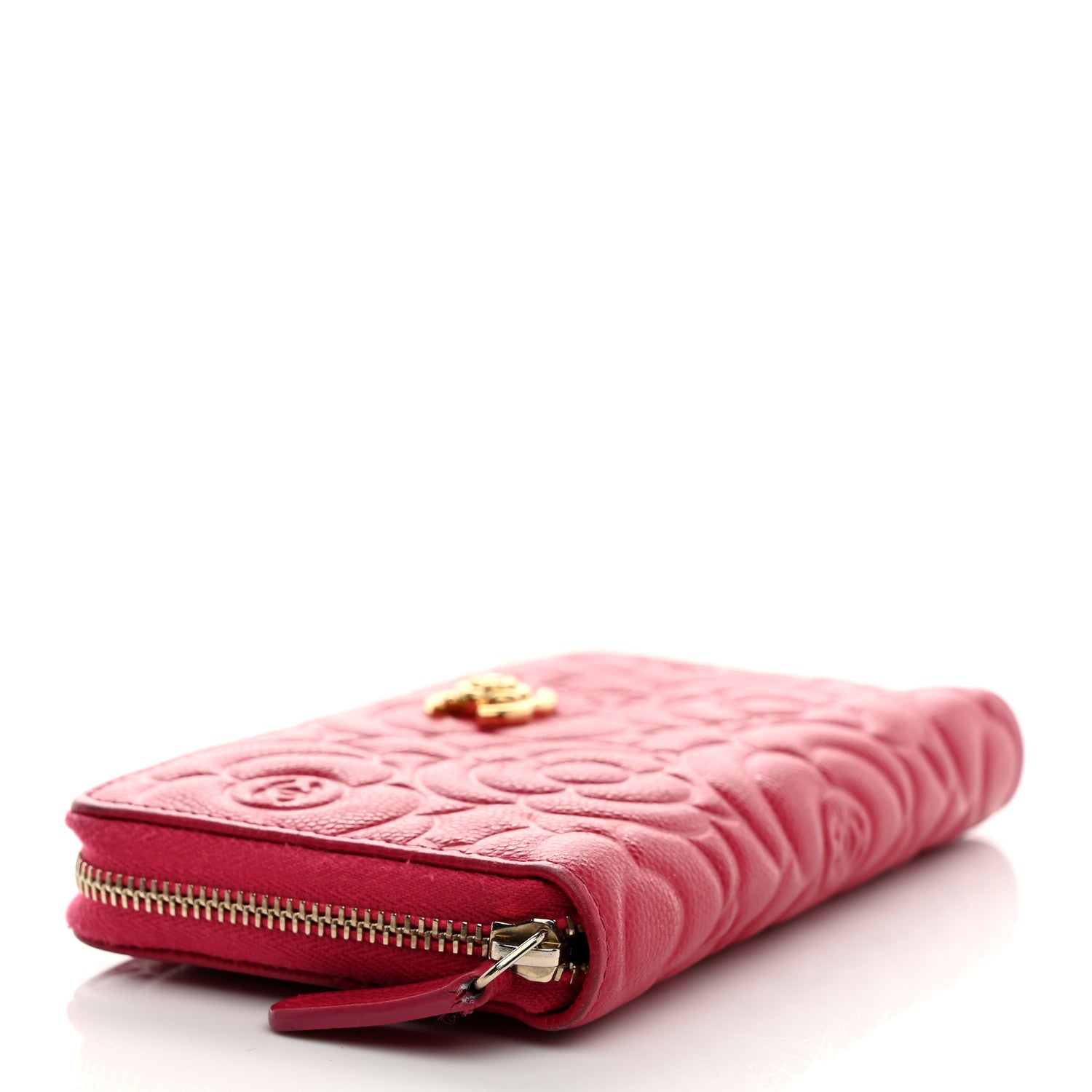 Chanel Caviar Camellia Embossed Large Zip Around Gusset Wallet Pink 4 of 8