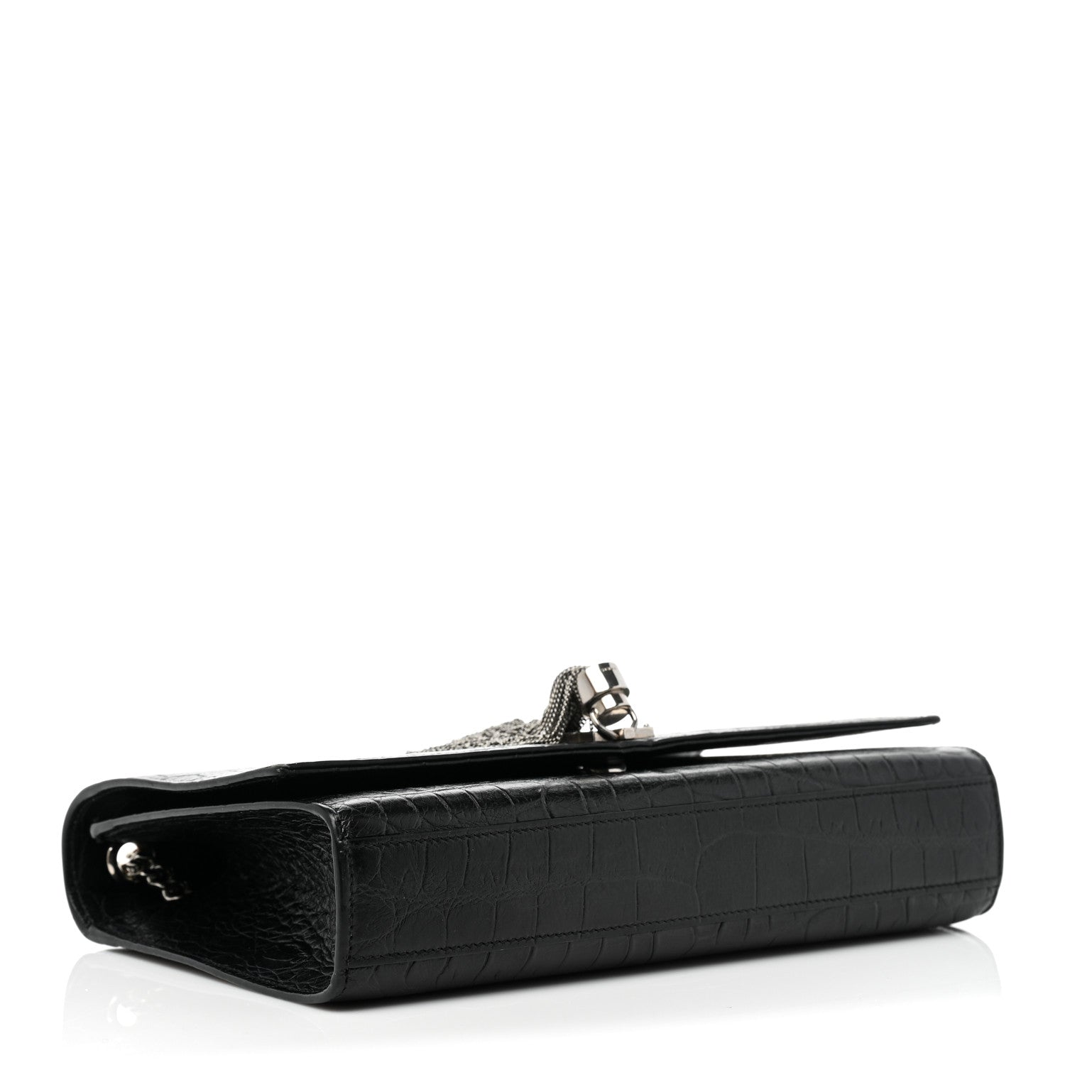 Saint Laurent Calfskin Crocodile Embossed Medium Classic Monogram Kate Tassel Satchel Black 4 of 8