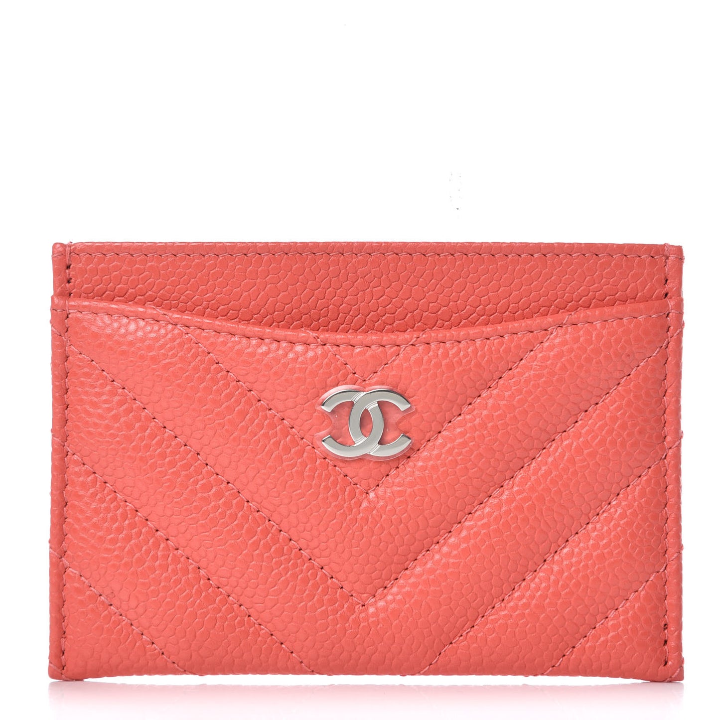 Caviar Chevron Quilted Card Holder Coral