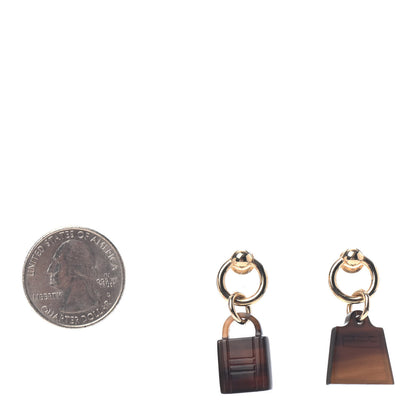 Hermes Permabrass Buffalo Horn Wood Amulette Kelly Bag Earrings 2 of 3