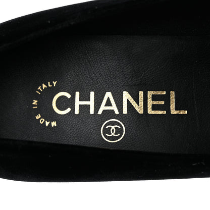 Chanel Velvet Satin Cap Toe Pearl Pumps 38 Black 7 of 13
