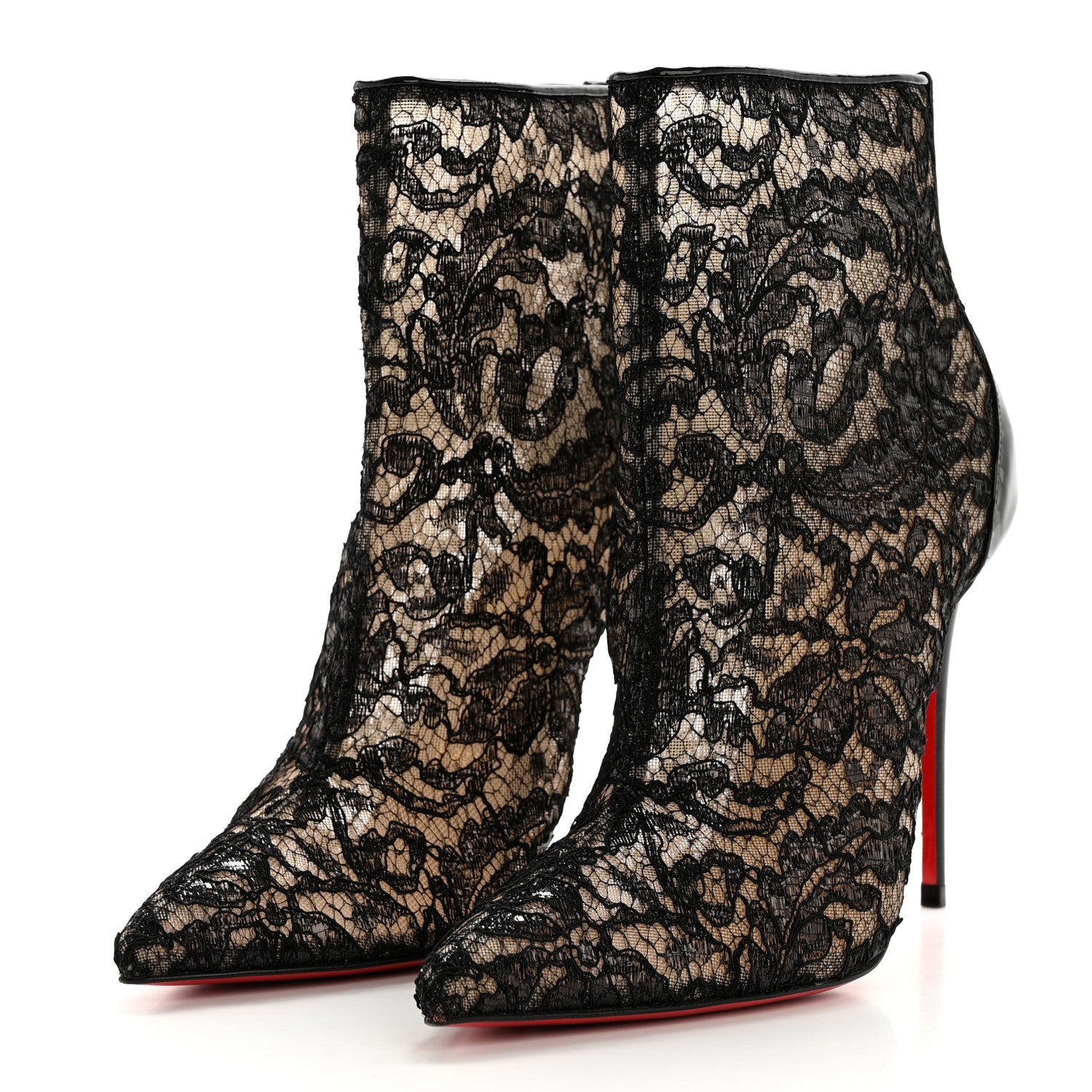 Christian Louboutin Patent Rete Lace Dentelle Psybootie 100 Ankle Boots 37 Black 2 of 6
