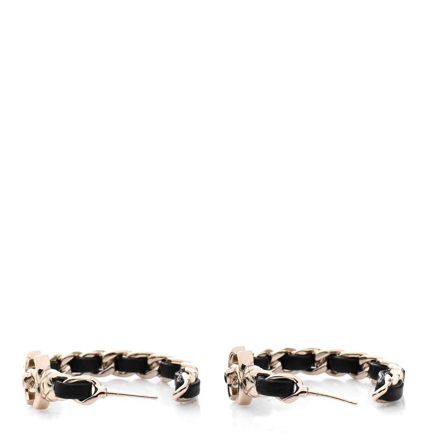 Chanel Metal Lambskin Quilted CC Turnlock Chain Hoop Earrings Gold Black 3 of 4