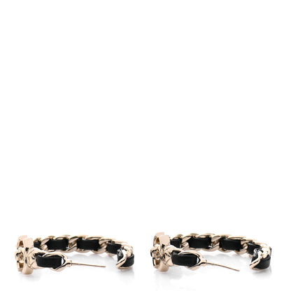 Chanel Metal Lambskin Quilted CC Turnlock Chain Hoop Earrings Gold Black 3 of 4