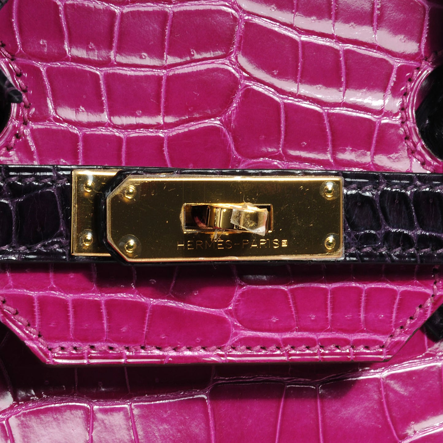 Shiny Porosus Crocodile Bi-Color Horseshoe Birkin 35 Rose Scheherazade/Amethyst
