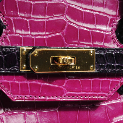 Hermes Shiny Porosus Crocodile Bi-Color Horseshoe Birkin 35 Rose Scheherazade/Amethyst 9 of 10