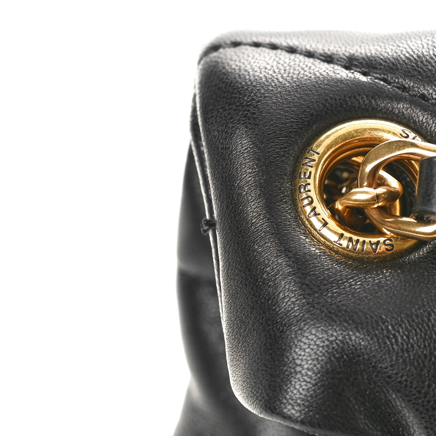 Lambskin Quilted Tri-Metal Small Loulou Puffer Monogram Chain Satchel Black