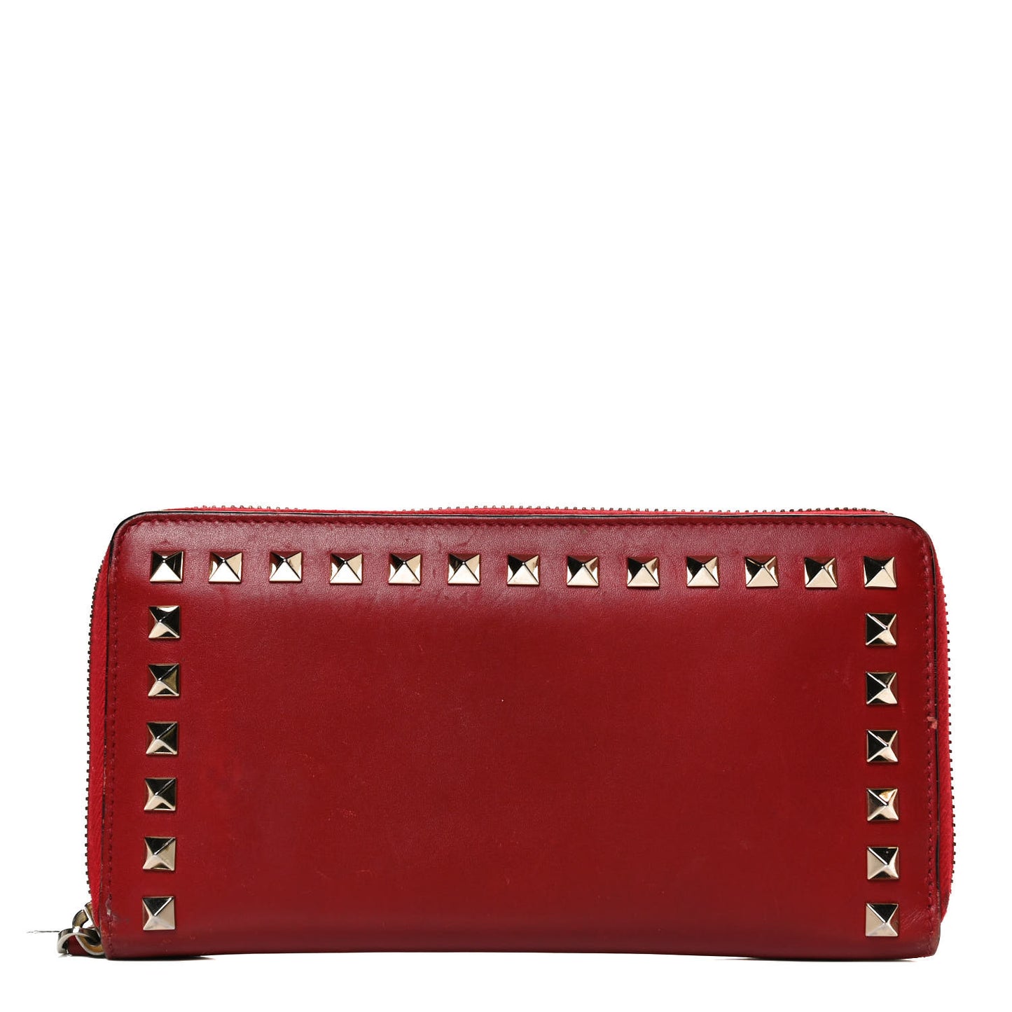 Calfskin Rockstud Zip Around Wallet Rosso Valentino