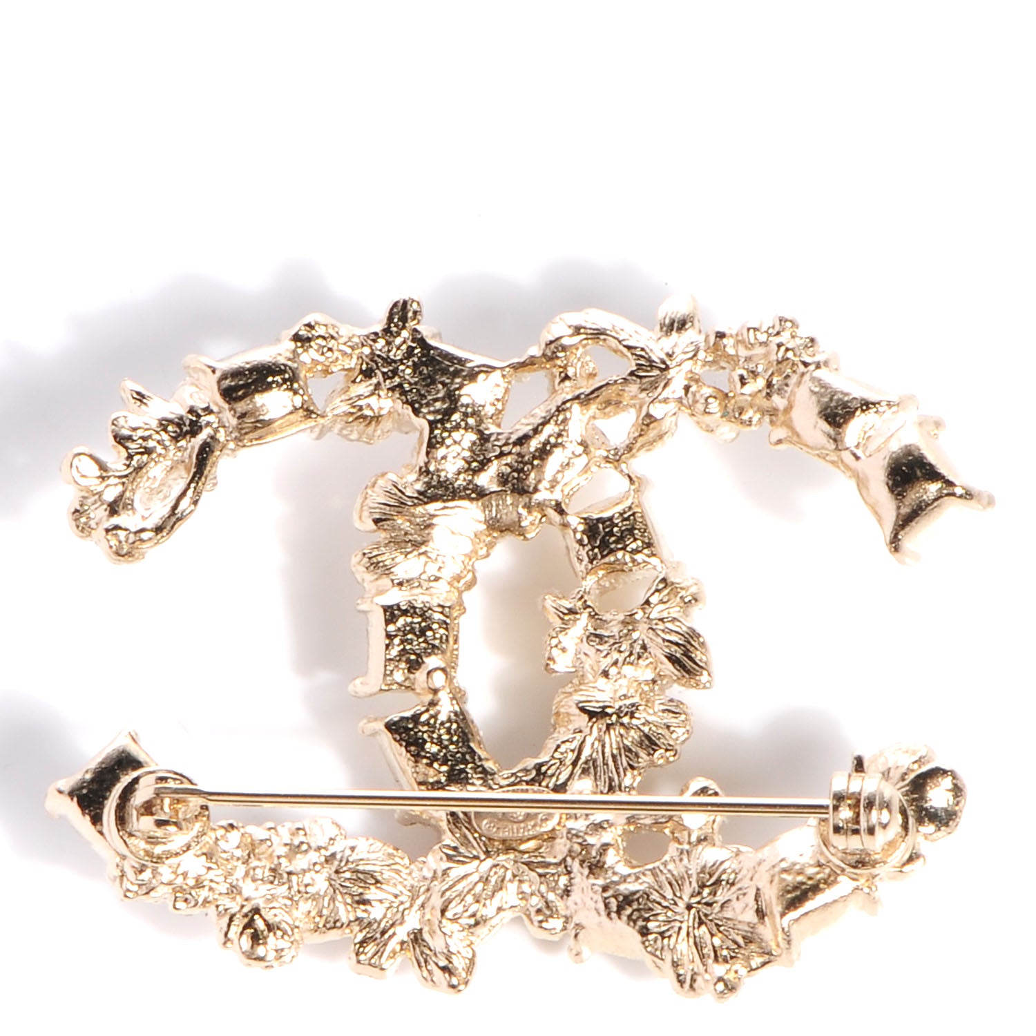 Chanel Pearl Crystal Mother of Pearl CC Flower Brooch Gold 3 of 6