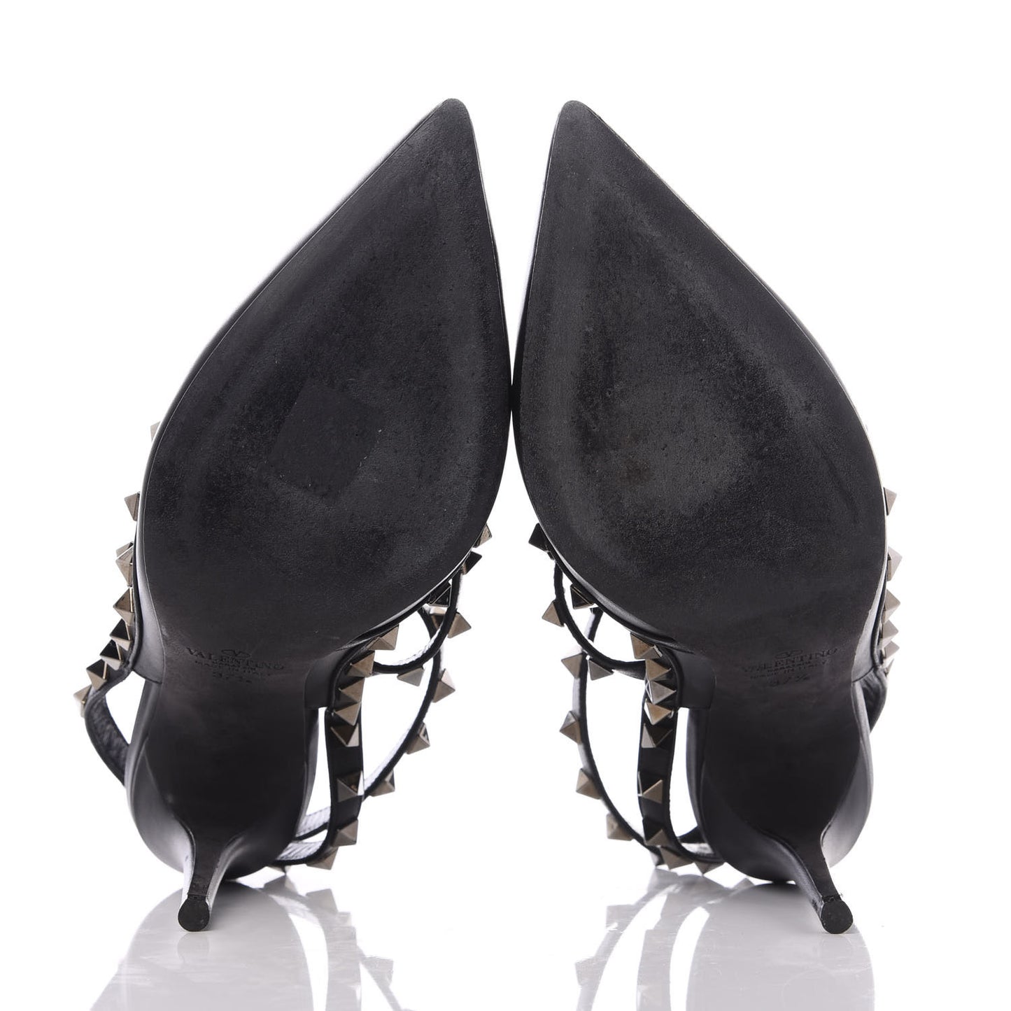 Calfskin Nappa Rockstud Ankle Strap 100mm Pumps 37.5 Black