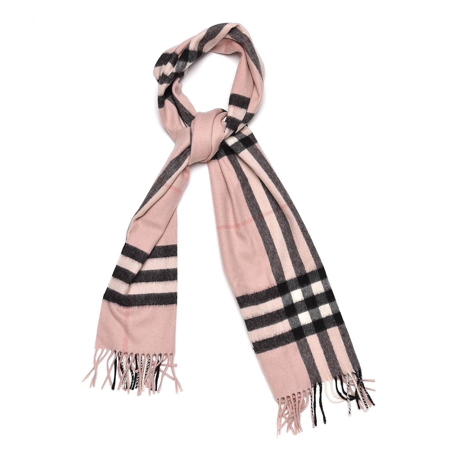 Burberry Cashmere Giant Check Icon Stripe Fringe Scarf Ash Rose 1 of 4