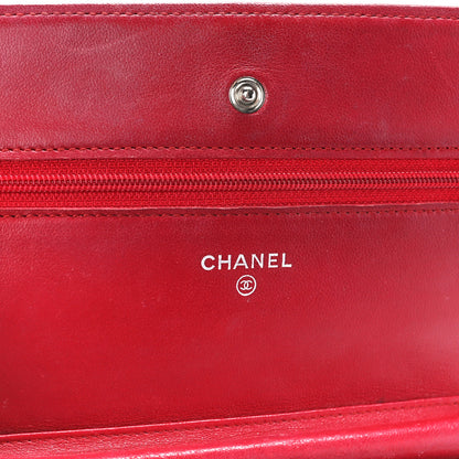 Chanel Lambskin Quilted Wallet On Chain WOC Red 6 of 11
