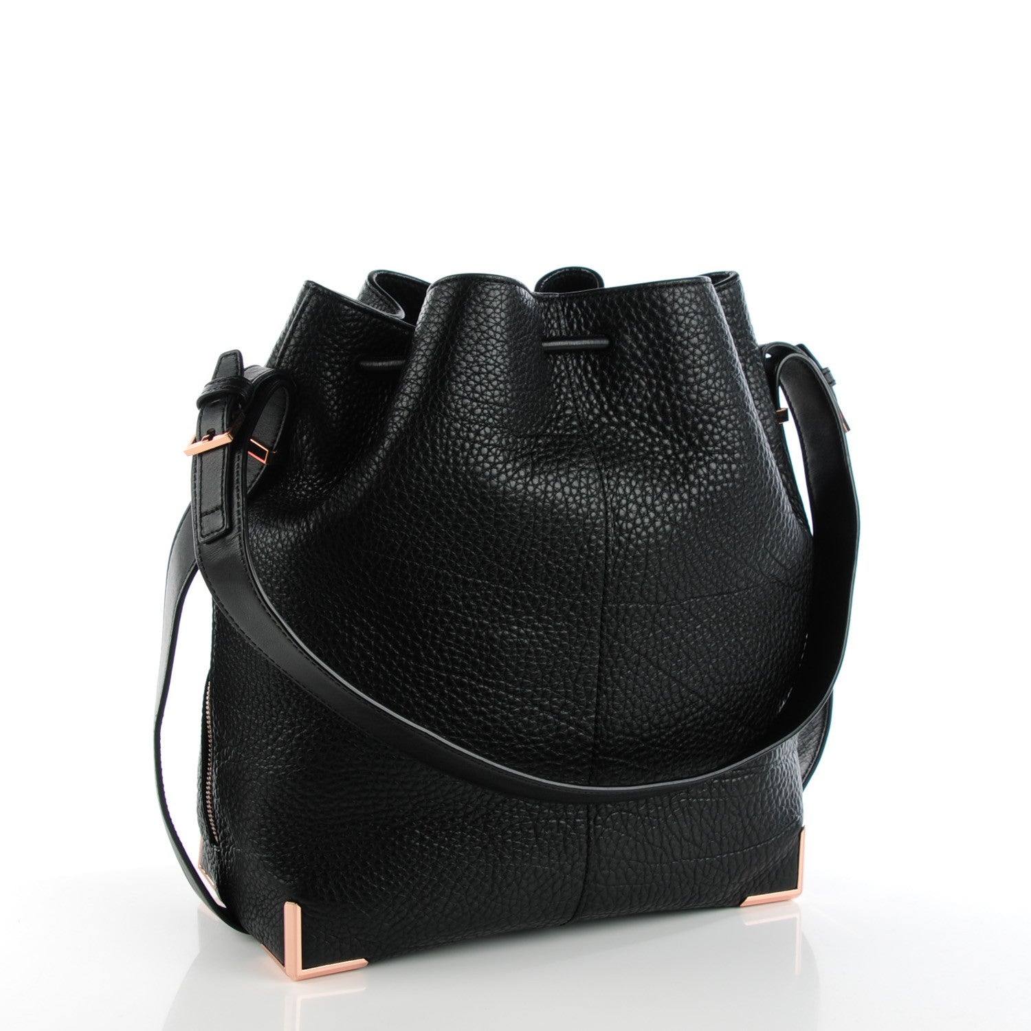Alexander Wang Pebbled Calfskin Prisma Drawstring Hobo Black Rose Gold Hardware 3 of 7