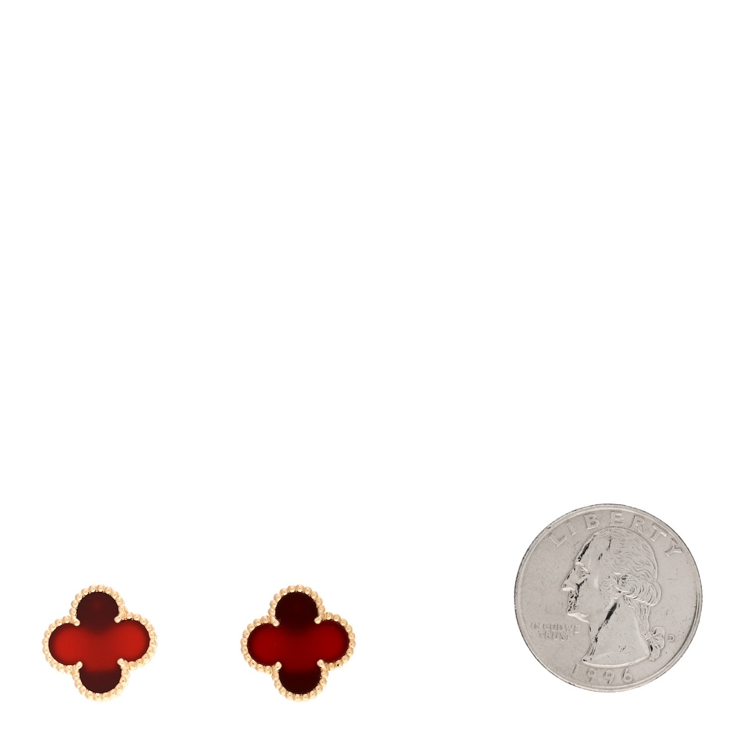 Van Cleef & Arpels 18K Yellow Gold Carnelian Vintage Alhambra Earrings 2 of 5