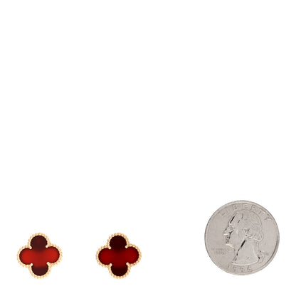 Van Cleef & Arpels 18K Yellow Gold Carnelian Vintage Alhambra Earrings 2 of 5