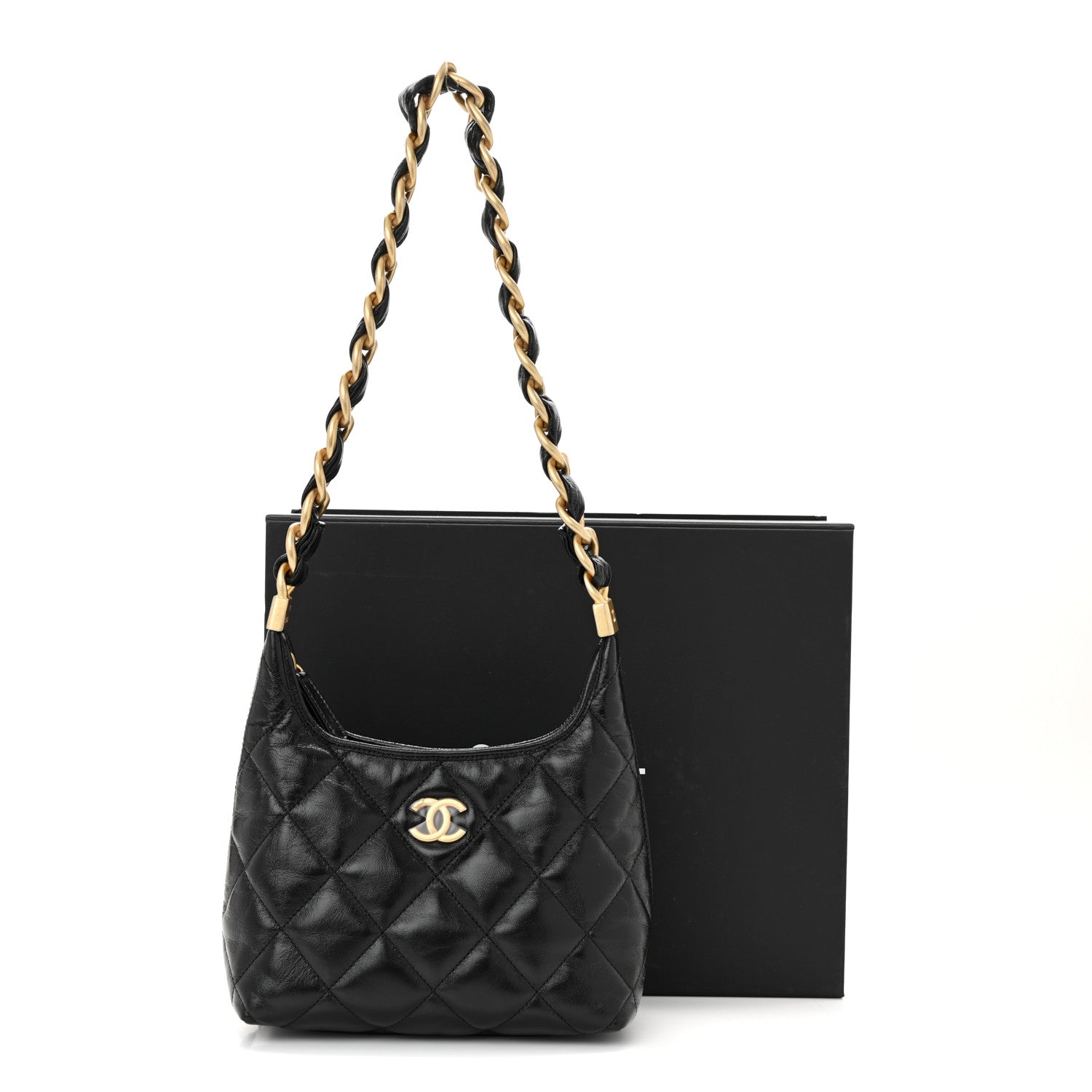 Chanel Shiny Crumpled Lambskin Quilted Small CC Funky Town Hobo Black 11 of 11