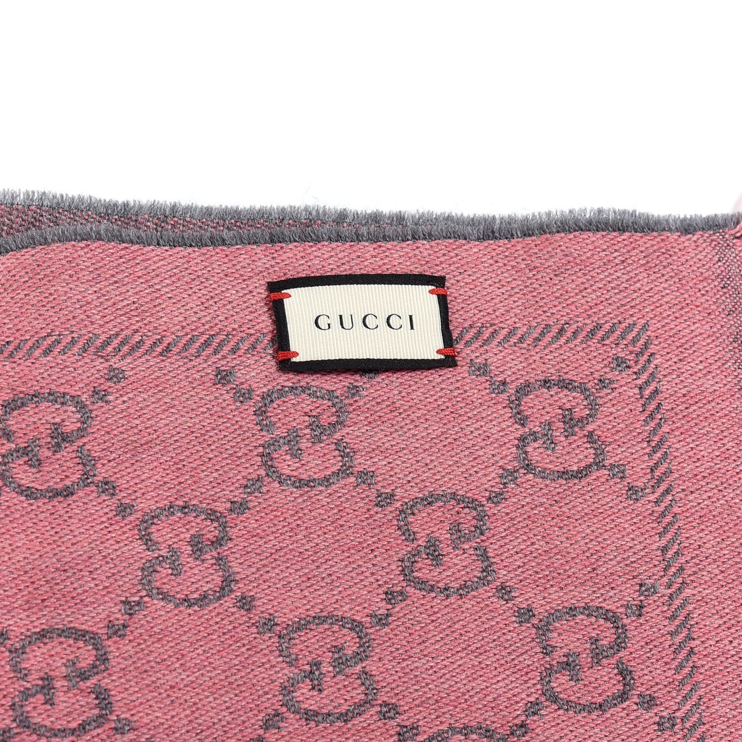 Wool Jacquard Monogram Reversible Stencil Fringe Scarf Pink
