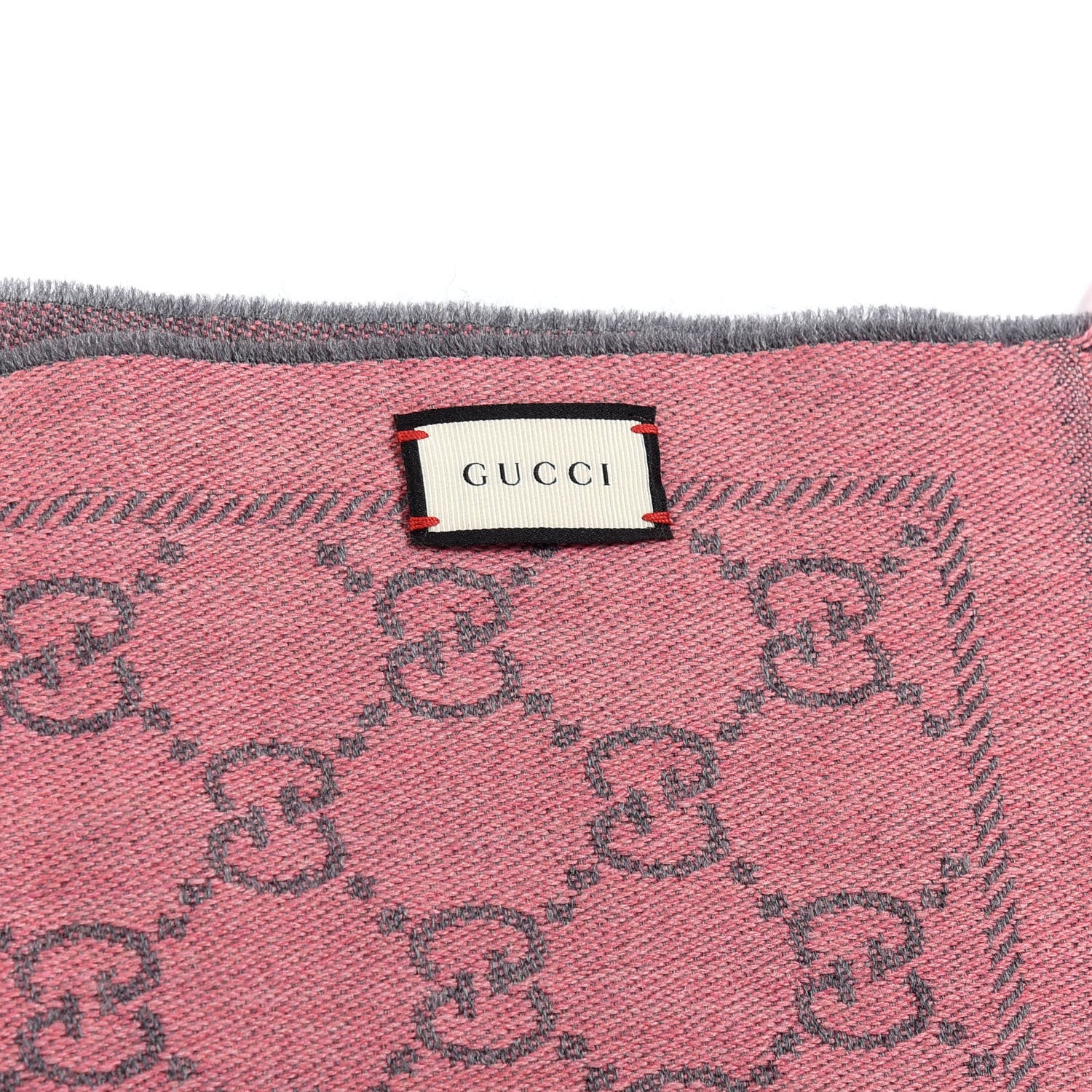 Gucci Wool Jacquard Monogram Reversible Stencil Fringe Scarf Pink 3 of 5