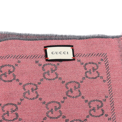 Gucci Wool Jacquard Monogram Reversible Stencil Fringe Scarf Pink 3 of 5