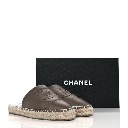 Chanel Calfskin CC Espadrille Mules 38 Dark Beige 10 of 10