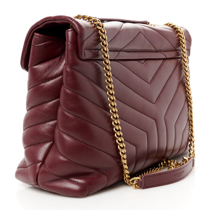 Saint Laurent Calfskin Y Quilted Monogram Medium Loulou Chain Satchel Rouge Legion 3 of 13