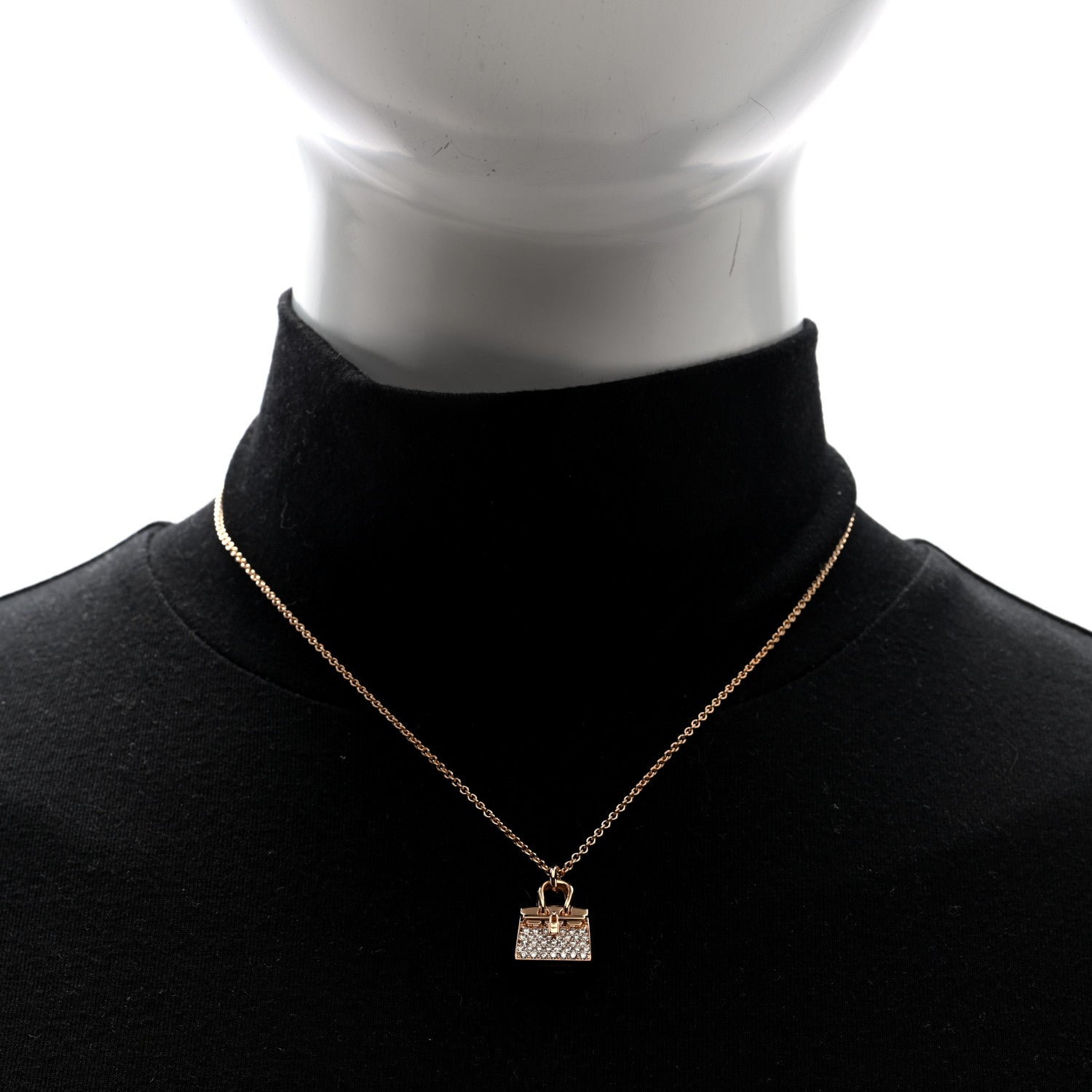 Hermes 18K Rose Gold Diamond Birkin Amulettes Pendant Necklace 2 of 6