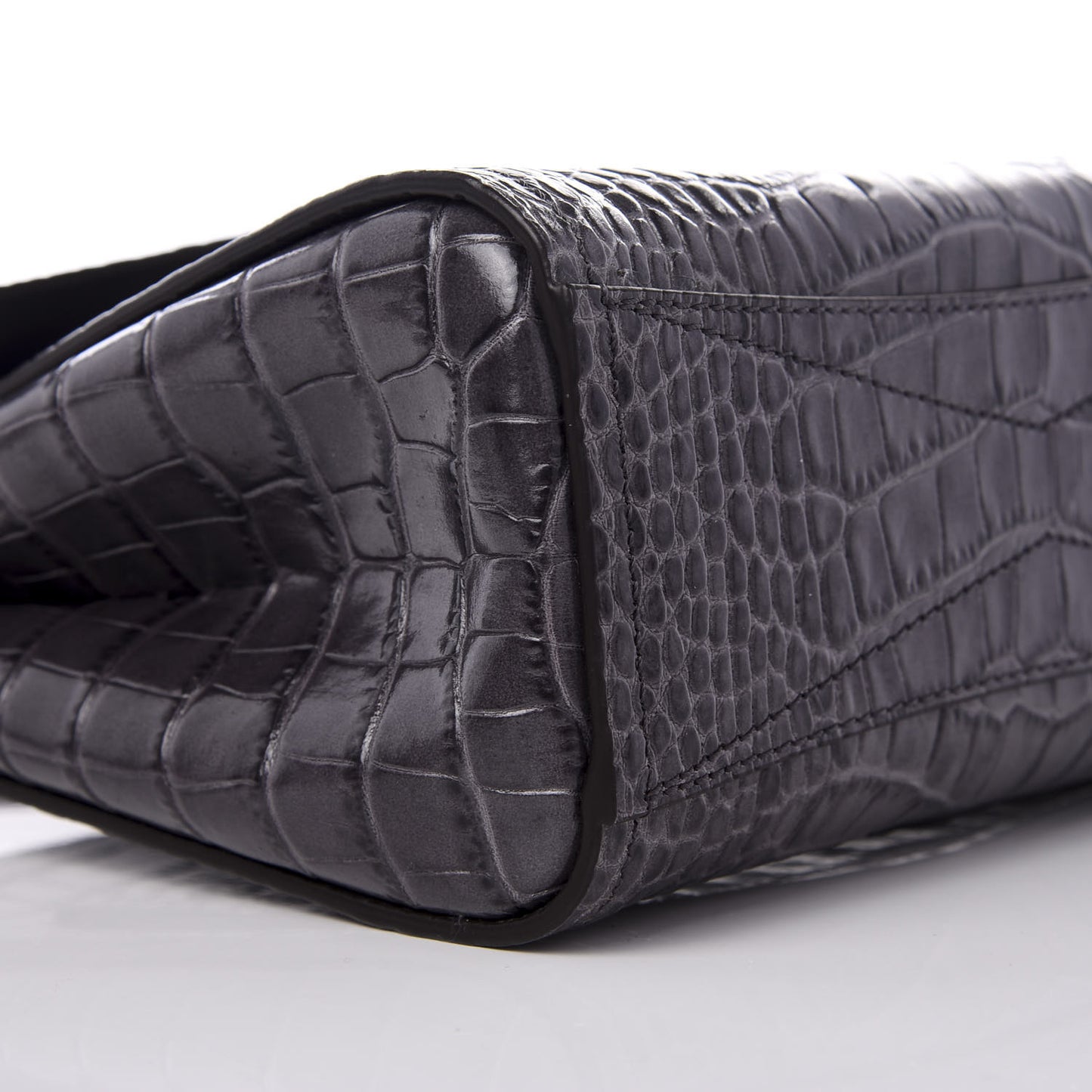 Calfskin Crocodile Embossed Mini Mystic Shoulder Bag Storm Grey